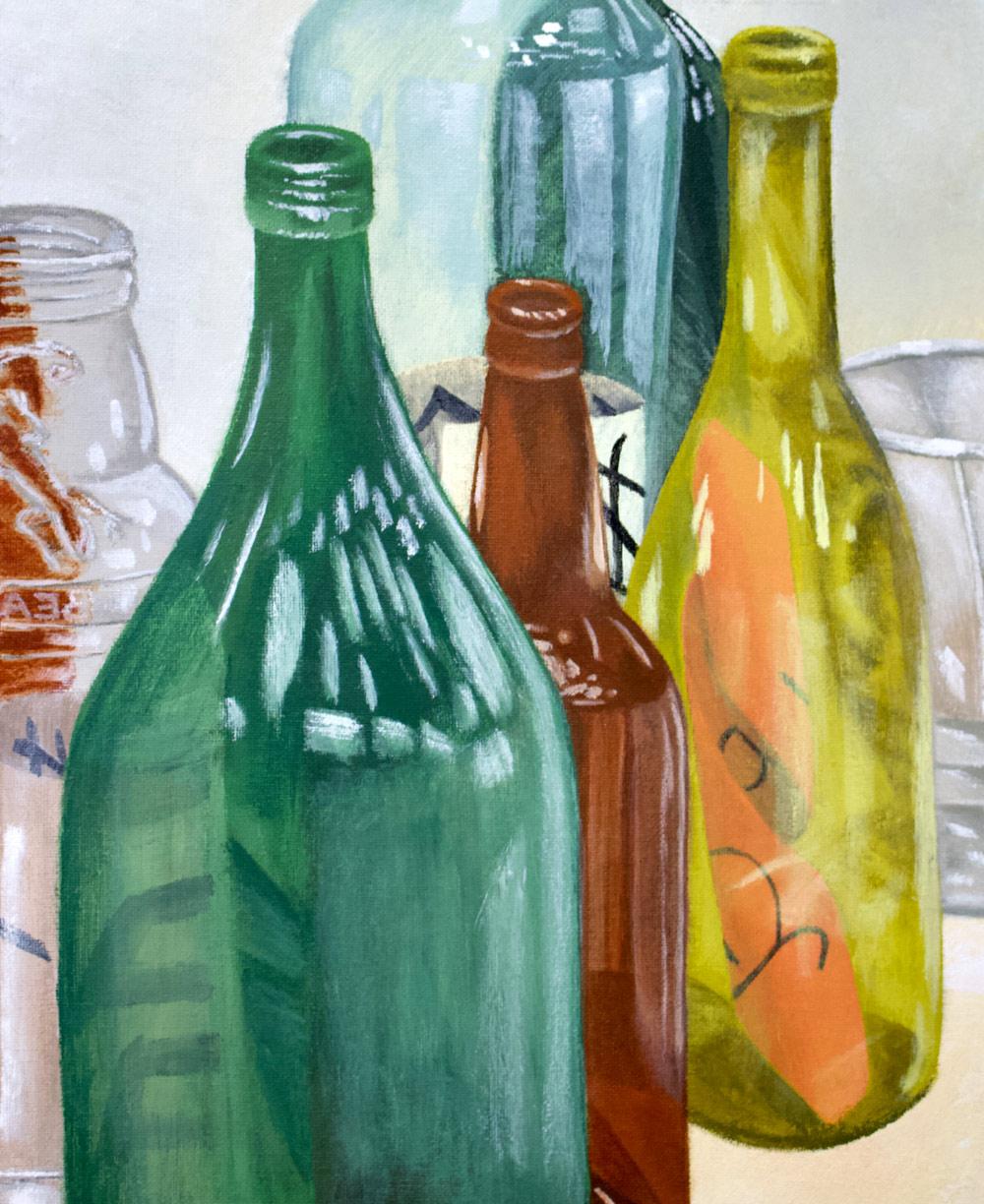 Painting of glass bottles.